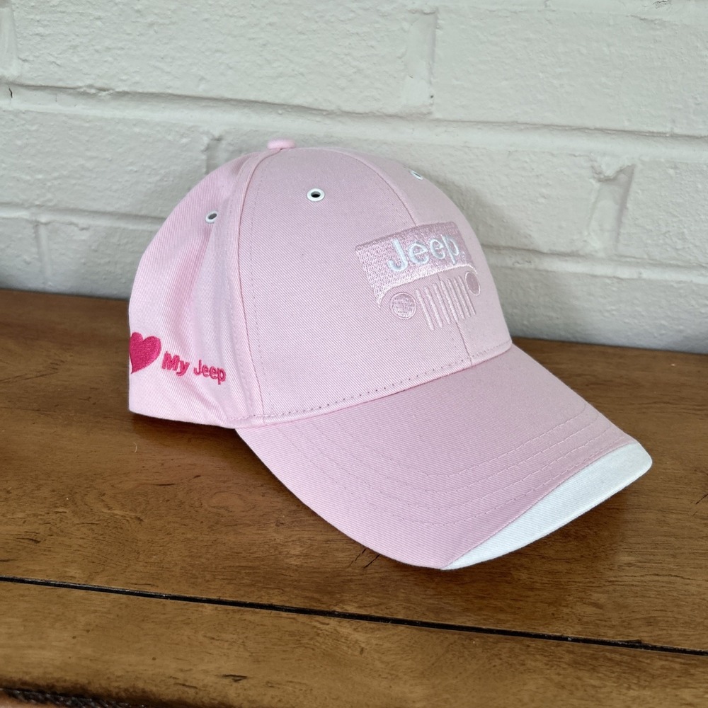 Jeep Hat Cap Strap Back Pink White Embroidered I Love My Jeep Womens Adventure